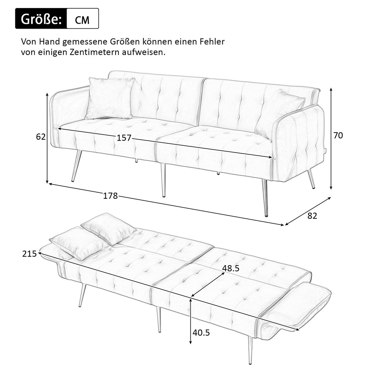 SCHLAFSOFA mit klappbaren Armlehnen und Metallfüßen - Beige, Textil (178/70/82cm) - Urban Meuble