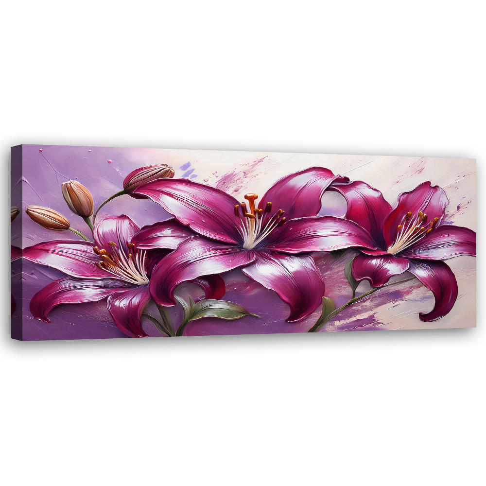 WANDBILD lilienblüten lila bemalt - Lila, Textil (90/30cm) - Feeby