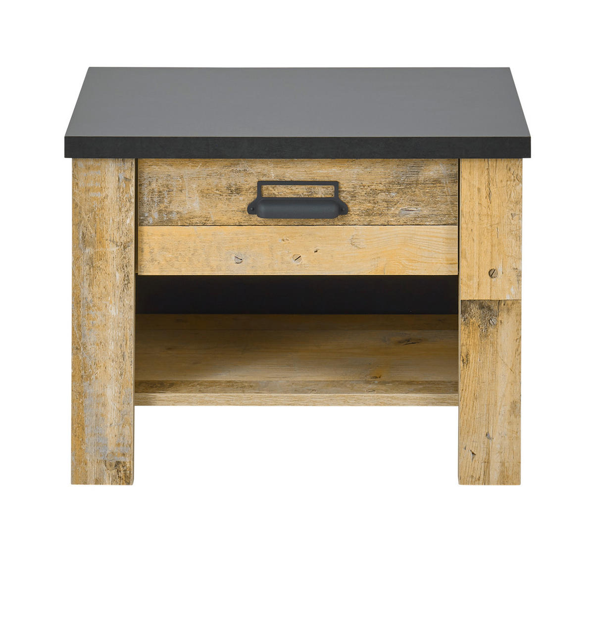 NACHTTISCH Used Wood hell, dunkles Grau 60 x 46 cm, Nachtkommode mit Schubkasten und Soft-Close - Dunkelgrau/Schwarz, Holzwerkstoff/Kunststoff (60/46/39cm) - Furn.Design