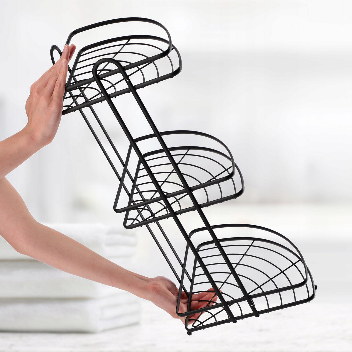 BADEZIMMER-ECKREGAL schwarz - Schwarz, Metall (26/58cm) - KADAX