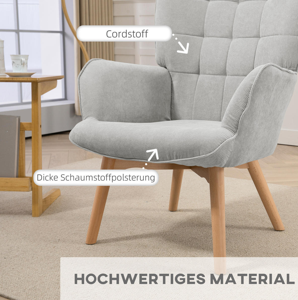 OHRENSESSEL 72/80/101 cm mit hoher Rückenlehne und Hocker, grau - Grau, Textil (72/101/80cm) - BEAOK