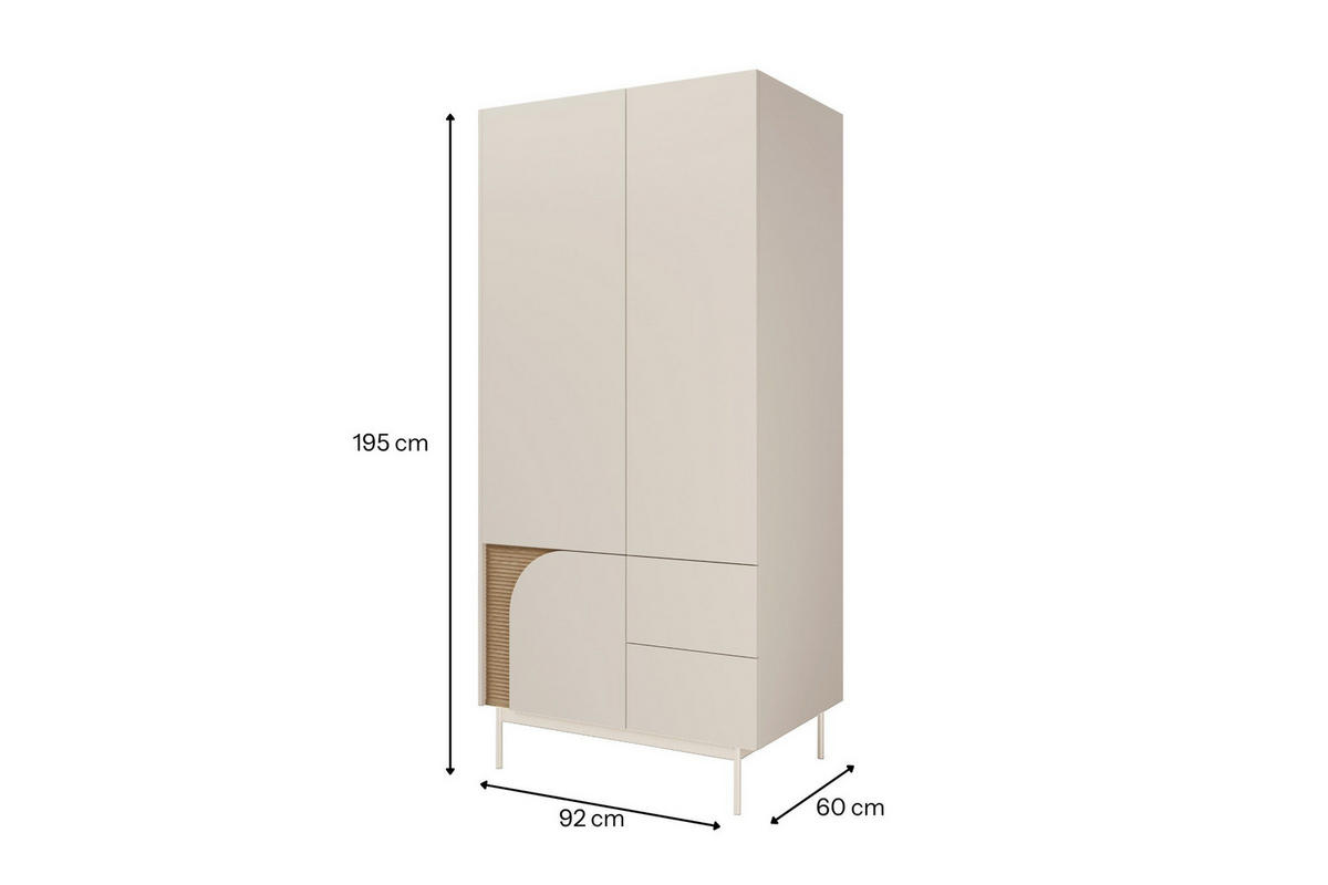 KLEIDERSCHRANK CARLO 01 92/195/60 cm in Macadamia / Frühlingseiche - Kaschmir, Holzwerkstoff (92/195/60cm) - Deine Möbel 24
