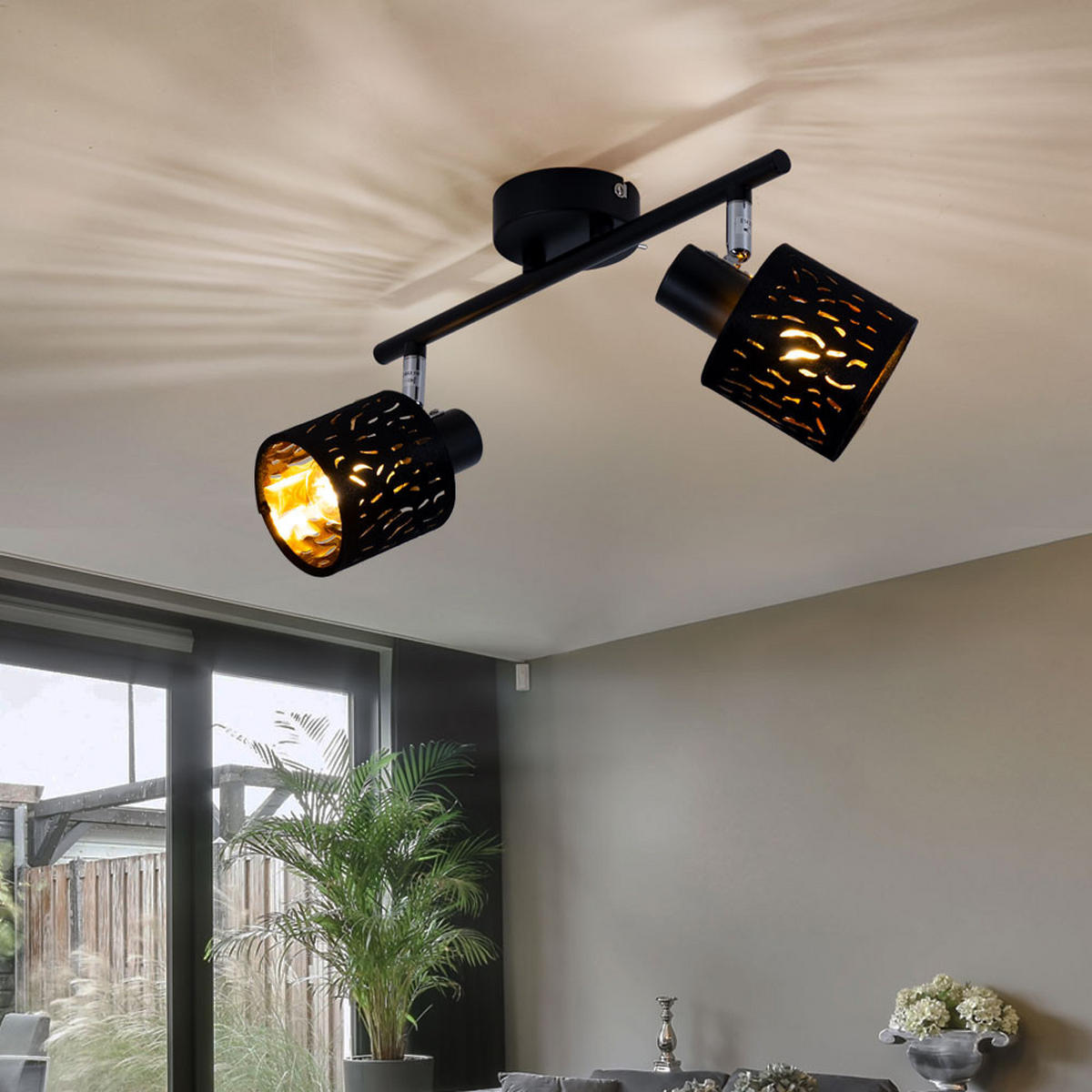 DECKENLEUCHTE Metall Schwarz Gold - Schwarz, Metall (32/14/15cm) - Globo Lighting