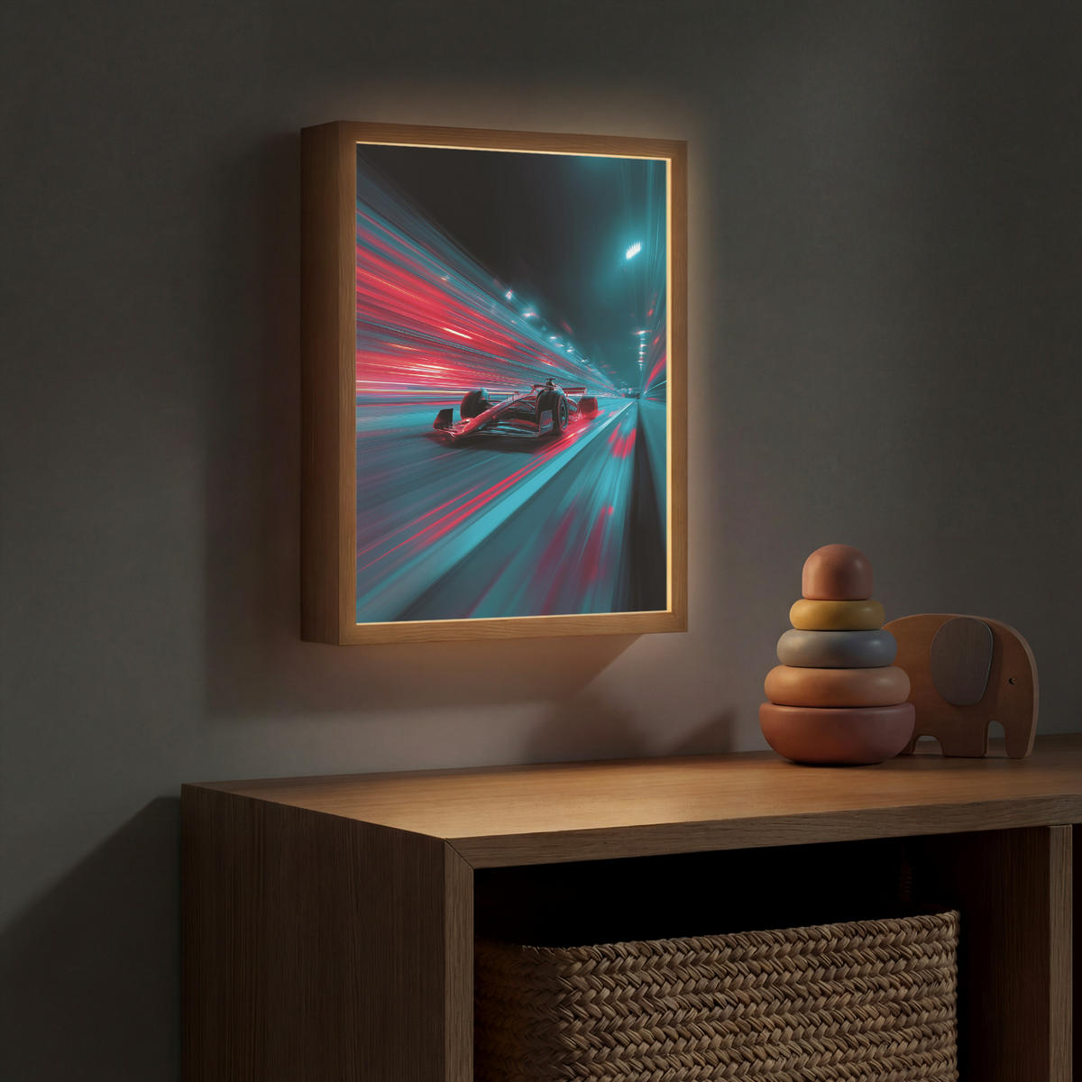DOBÍJECÍ NOČNÍ LAMPIČKA Závodní auto - Červená - Rychlost 30x40 cm - tyrkysová, kompozitní dřevo (8/30/40cm) - OnlyWow