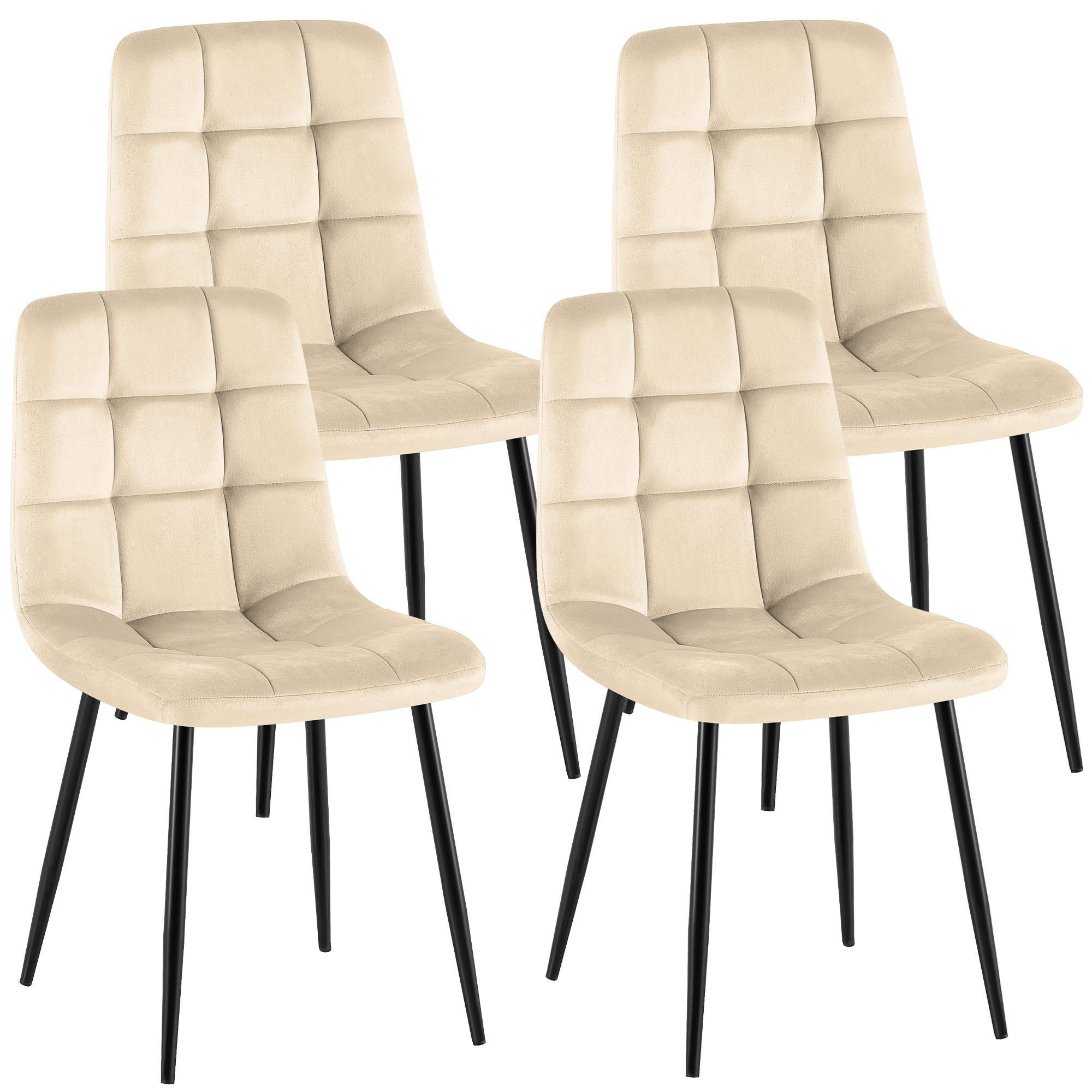 STUHL 4 Samt Cremeweiß - Schwarz/Weiß, Textil/Metall (45/84/55cm) - CLP