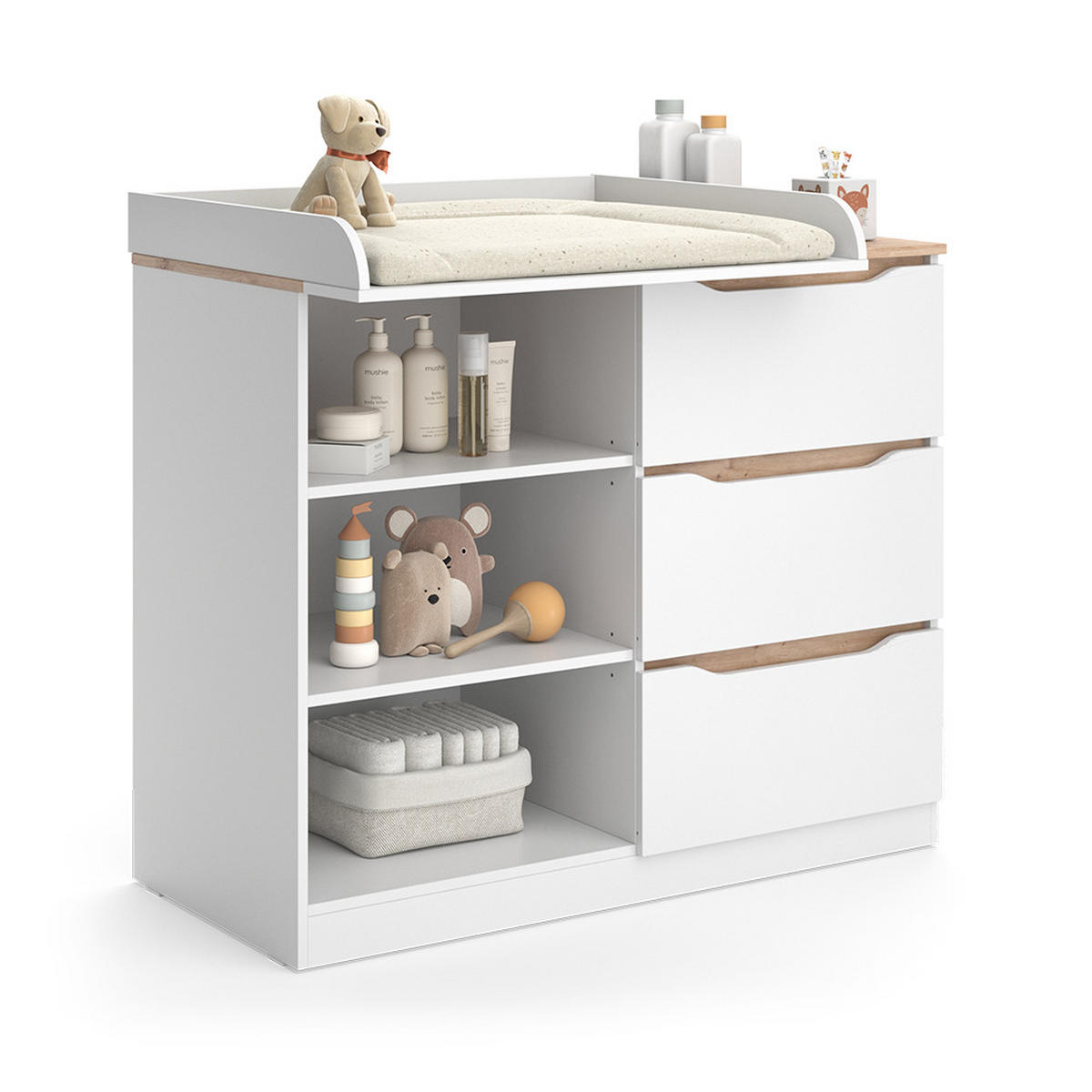 WICKELKOMMODE Ruben, Weiß/Artisan-Eiche, 113 x 93 cm mit 3 Schubladen - Weiß/Eiche Artisan, Holzwerkstoff (113/93/53cm) - Vicco