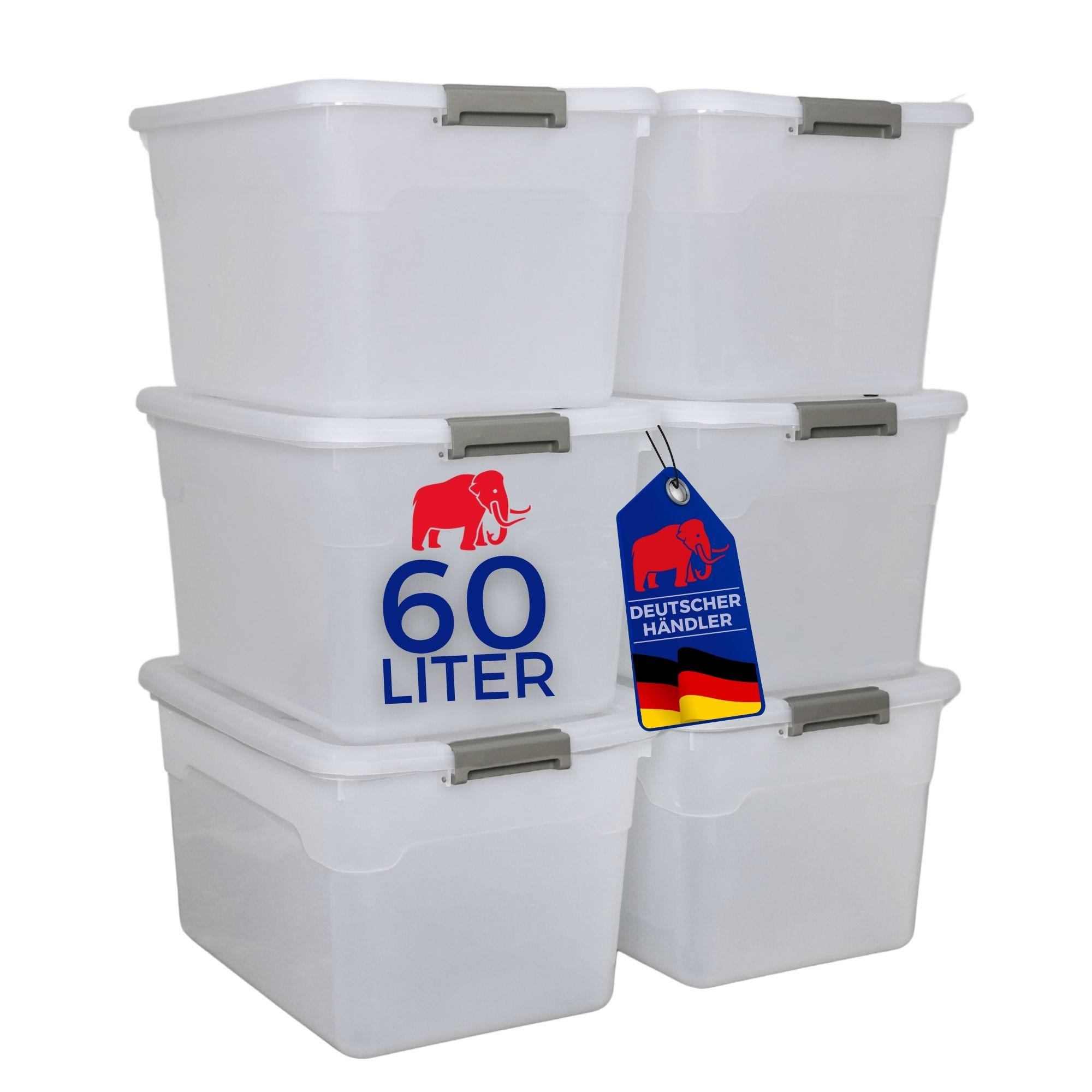 AUFBEWAHRUNGSBOX mit Deckel 60L im 6er Set Extra Groß Rollen transparent stapelbar - Transparent, Kunststoff (58/34/43cm) - PROREGAL
