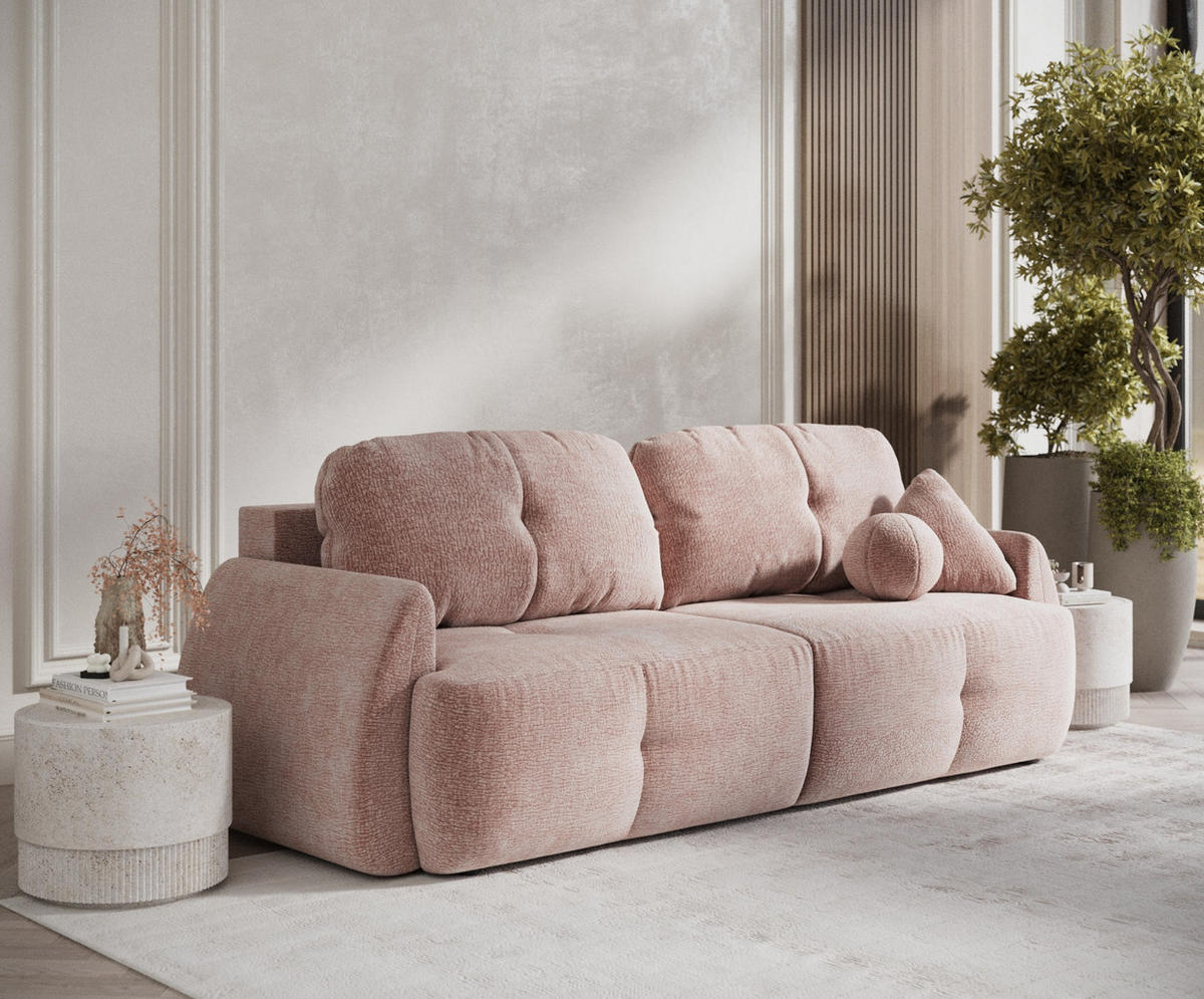 SCHLAFSOFA Loca Rosa Chenille - Schwarz/Rosa, Holz/Holzwerkstoff (248/92/103cm) - Maison de Reve