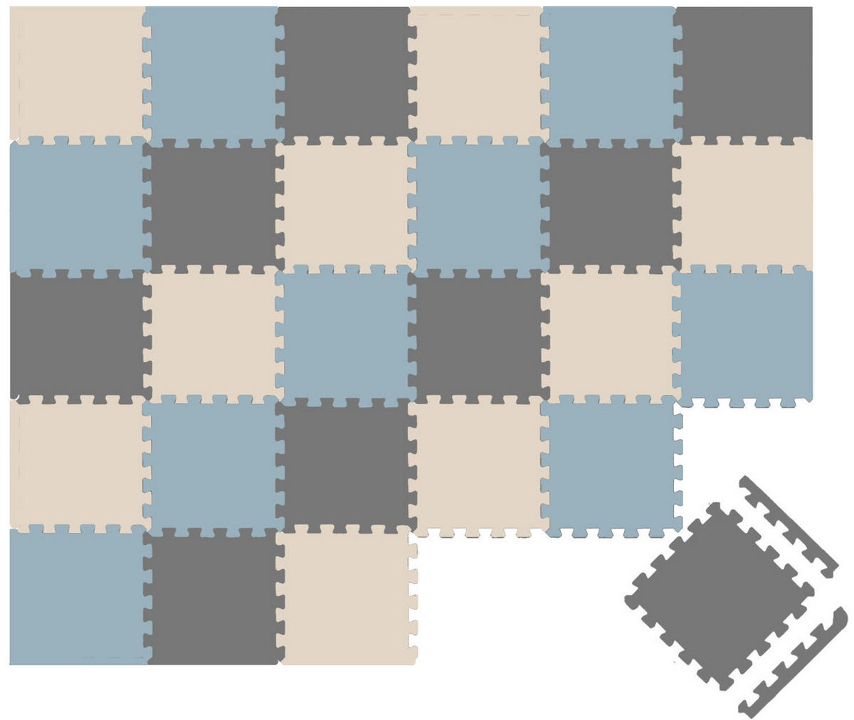 SPIELMATTE mit Rand - 270/90/1 cm Puzzlematte Grau Blau Beige - Grau, Kunststoff (30/30cm) - Littletom