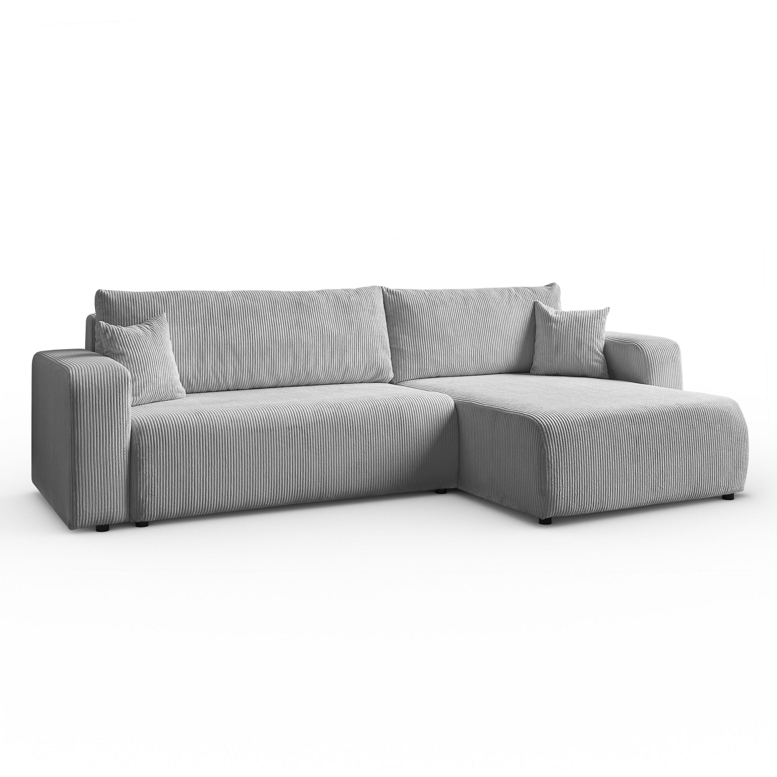 ECKSOFA Sofia in L-Form 277 x 143 cm Schlaffunktion Bettkasten Couch Cord universale Seite, hellgrau - Hellgrau, Kunststoff (143/83/277cm) - Margaret Hadas24