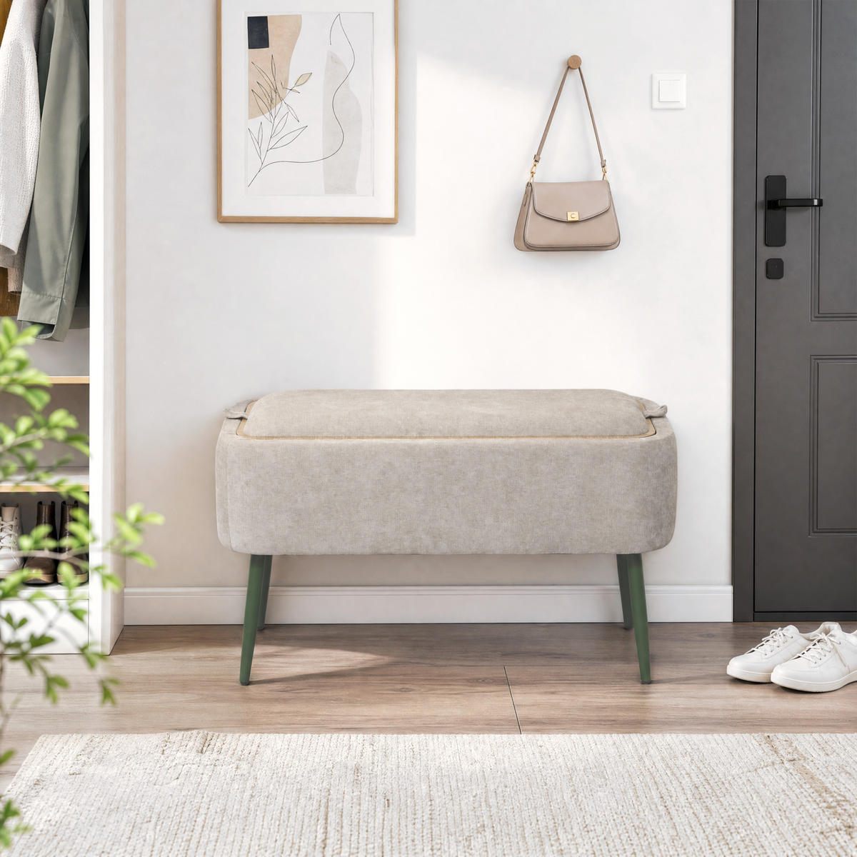 SITZBANK mit Stauraum, Polsterbank mit Mini-Billard, Beige - Grau, Holzwerkstoff (35.5/47/77.5cm) - Hometopia