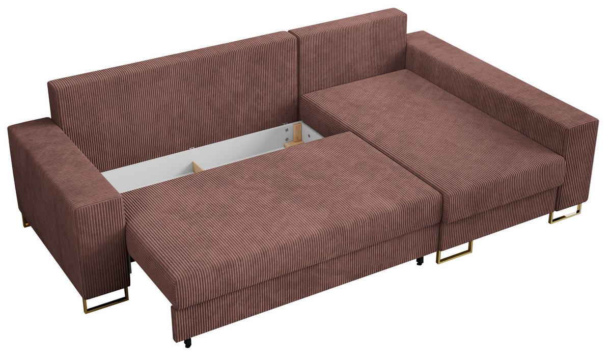 ECKSOFA Dorian Cord Braun - Goldfarben/Braun, Textil/Metall (242/138cm) - MKS