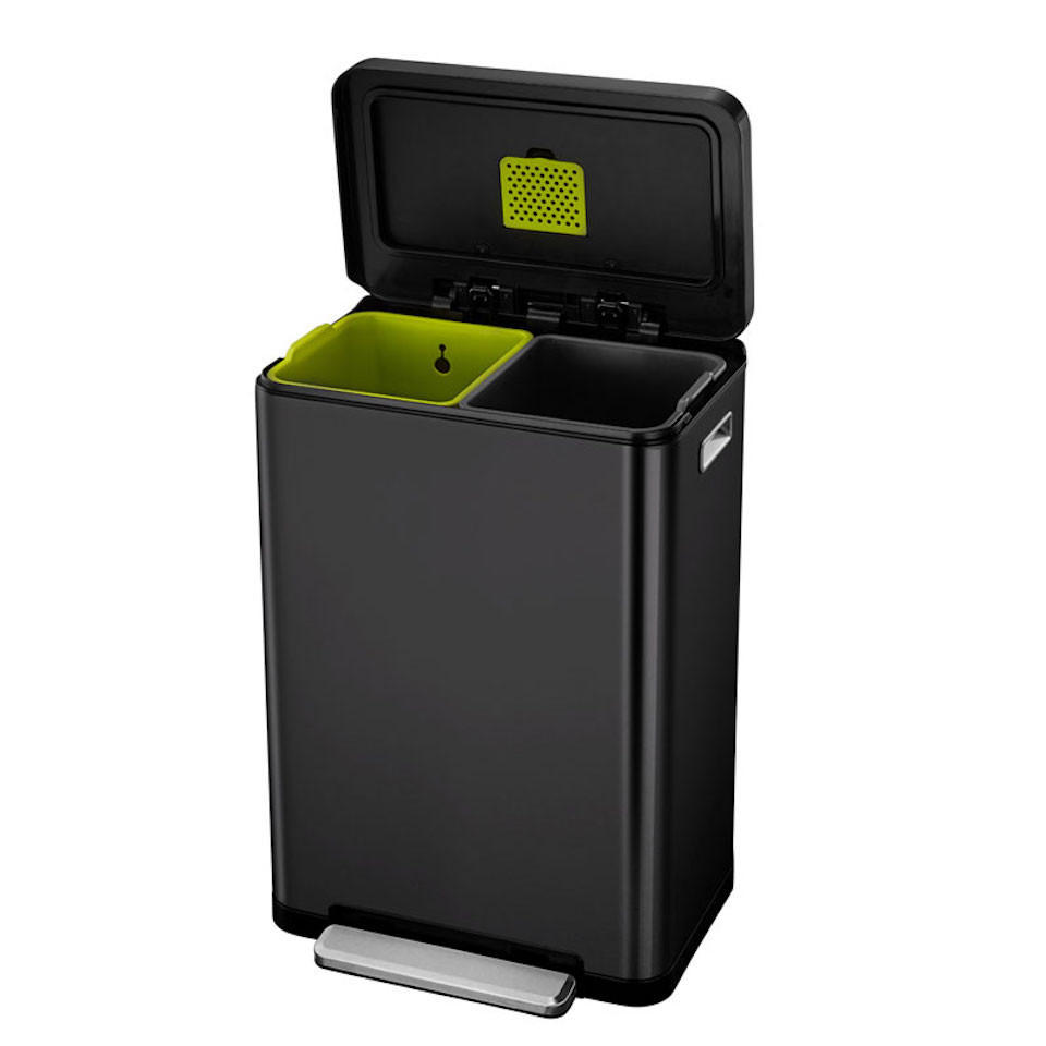 MÜLLEIMER Stilvoller Rechteckiger Mit Extra Breitem Pedal & Gedämpften Stay Open Deckel 65,2 x 43,3 x 33,4 cm 20 & 20 Liter Schwarz - Schwarz, Metall (43.3/65.2/33.4cm) - PROREGAL