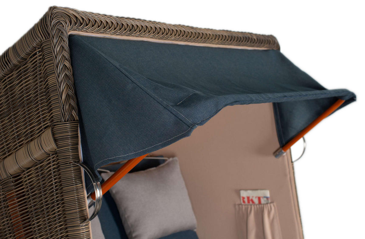 STRANDKORB Seeblick 2 Sitzer Mahagoni - Blau/Braun, Metall (125/170/80cm) - Mr. Deko