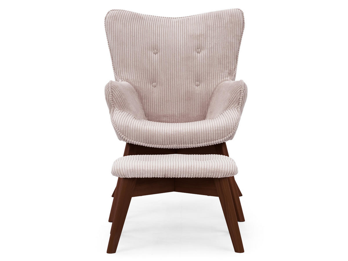 LOUNGESESSEL mit Fußhocker Lenari Puderrosa Cordstoff mit Füßen in Braun - Hellrosa/Braun, Holz/Textil (71/96/86cm) - S-Style Möbel