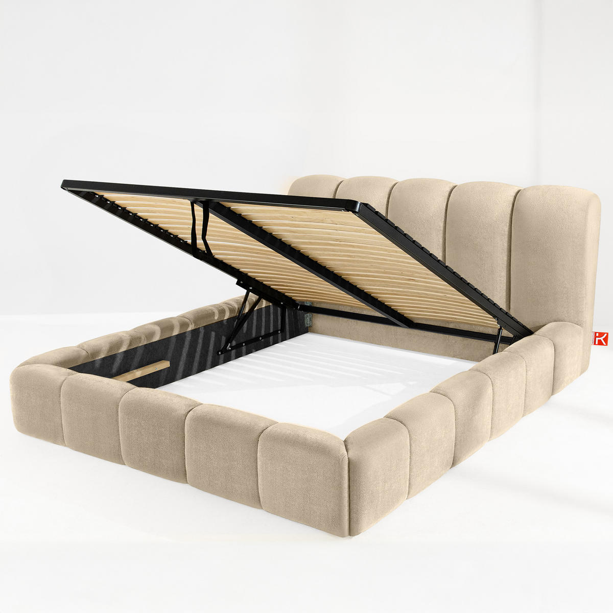 POLSTERBETT MERIDE Chenille, Beige - Beige/Schwarz, Holz/Textil (180/200cm) - KONSIMO®