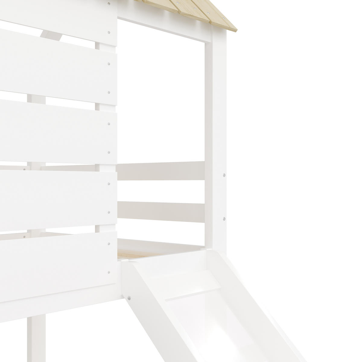 ETAGENBETT Haus 90x200 Weiß+Natural mit Rutsche und 2 Schubladen - Naturfarben, Holz (90/200cm) - ComfortXL