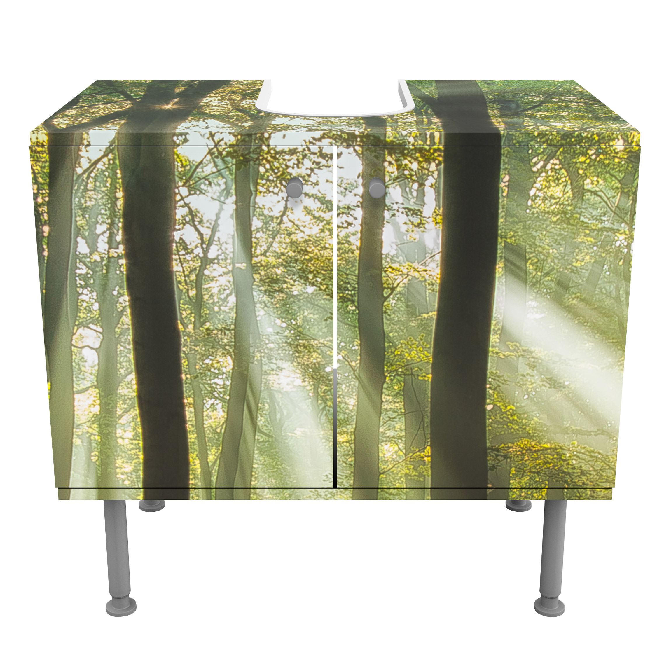 WASCHBECKENUNTERSCHRANK Sonnentag im Wald 60/55/35 cm - Grün, Holzwerkstoff (60/55/35cm) - Bilderwelten
