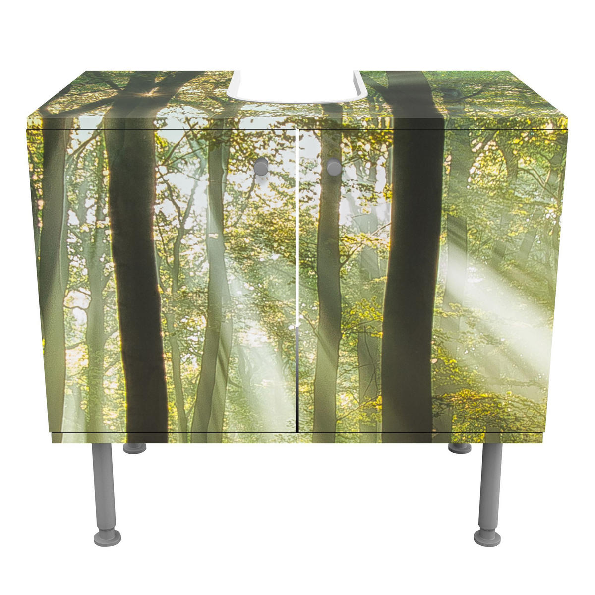 WASCHBECKENUNTERSCHRANK Sonnentag im Wald 60/55/35 cm - Grün, Holzwerkstoff (60/55/35cm) - Bilderwelten