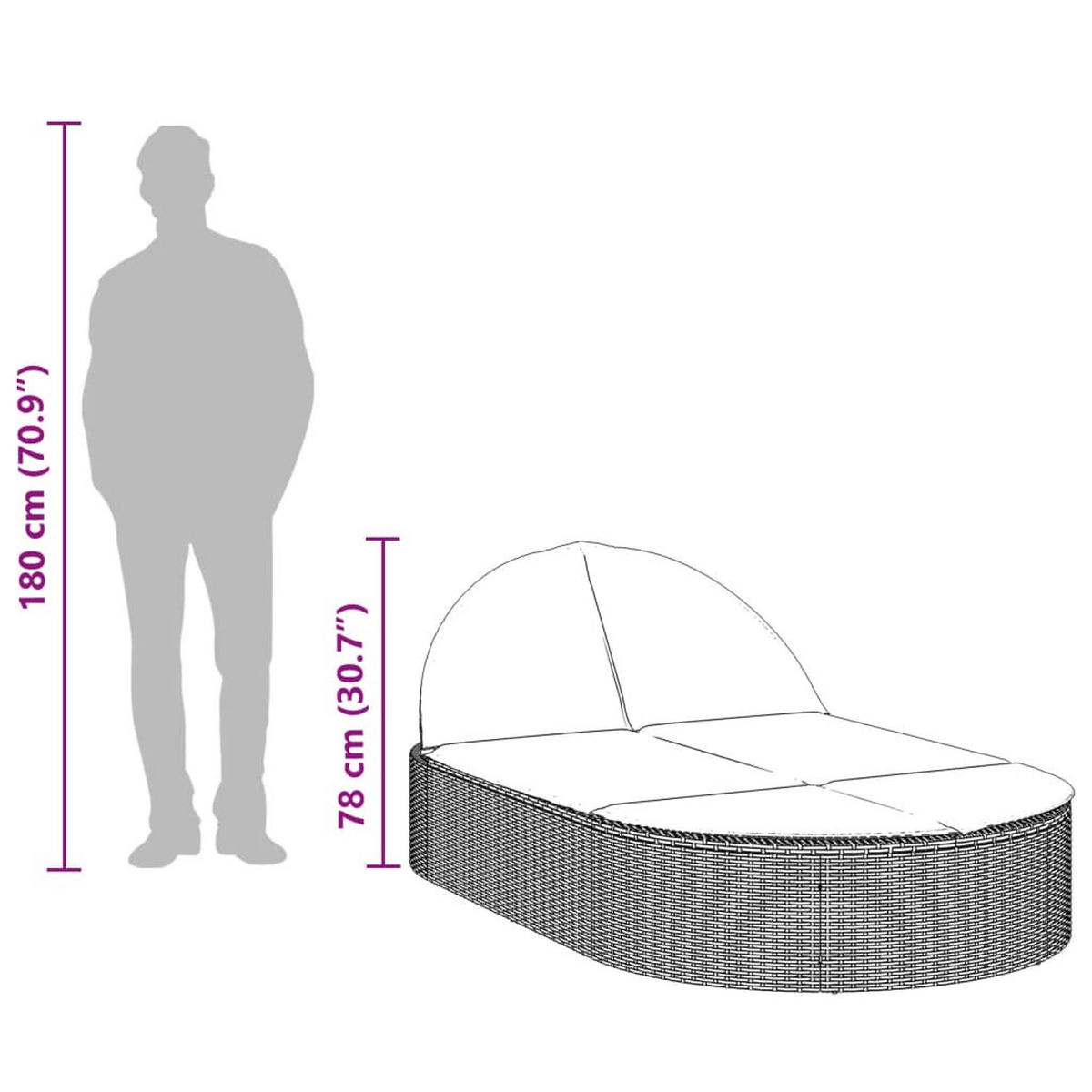 DOPPEL-SONNENLIEGE Mit Auflagen Braun Poly Rattan - Creme, Kunststoff (200/78/110cm) - vidaXL