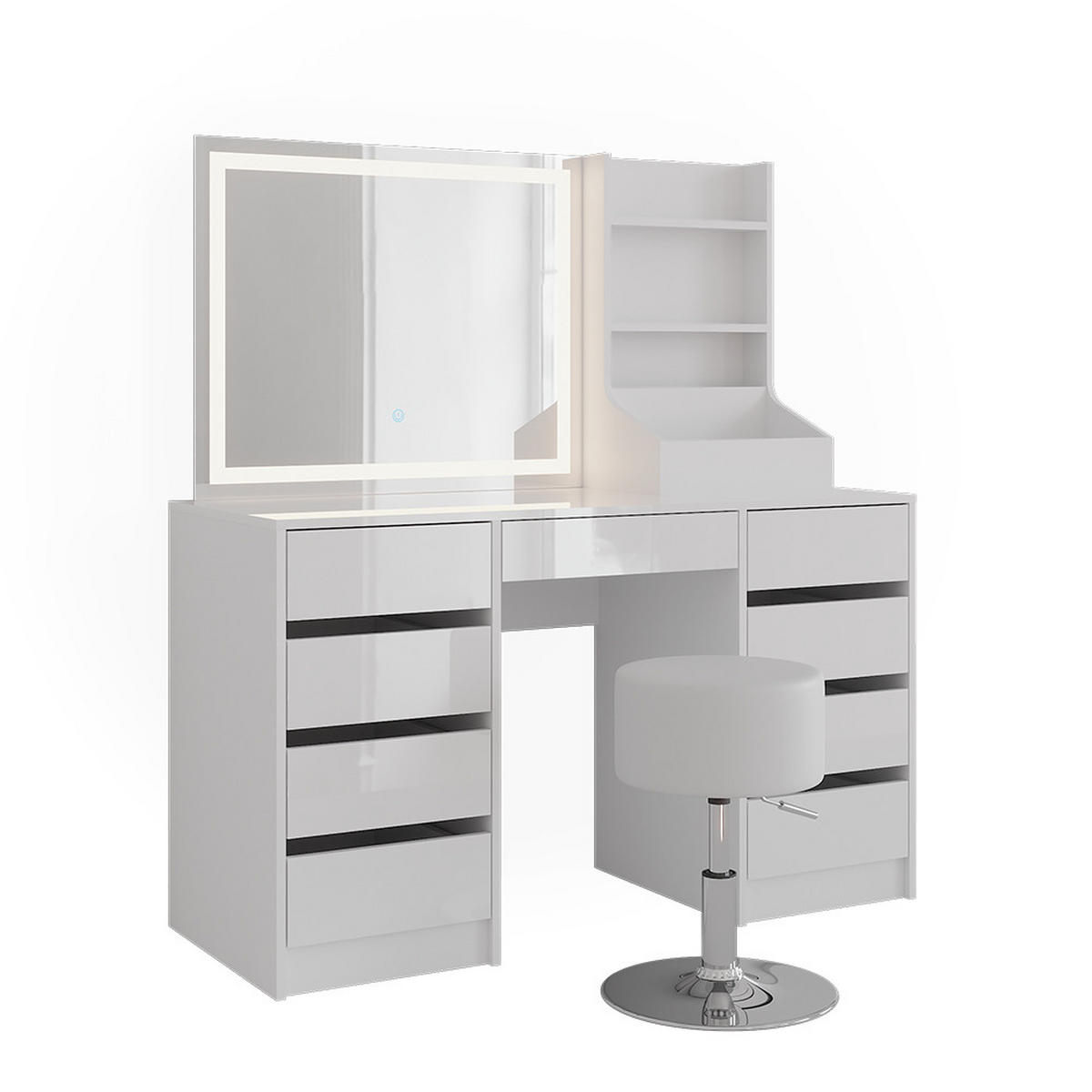 SCHMINKTISCH Sherry Weiß/Weiß Hochglanz 128.2 cm 4 Teile - Weiß Hochglanz, Holzwerkstoff (128.2/76/50.1cm) - Vicco