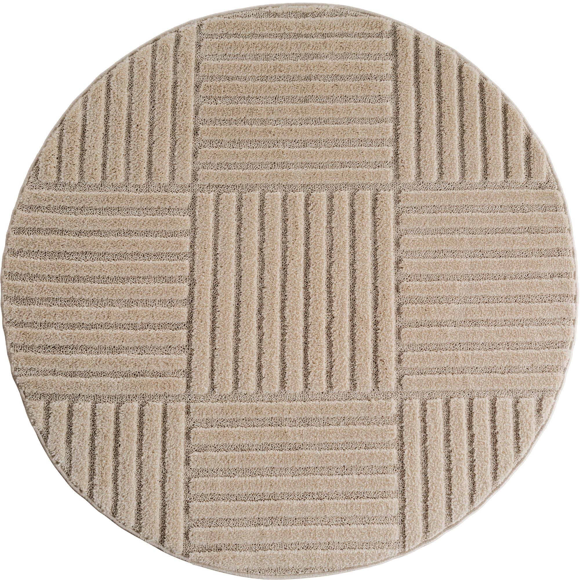 TEPPICH Hochflor RIGI in Beige, mit Cord-Streifen-Patchwork, Ø 160 cm - Beige, Textil (160/160cm) - KADIMA DESIGN
