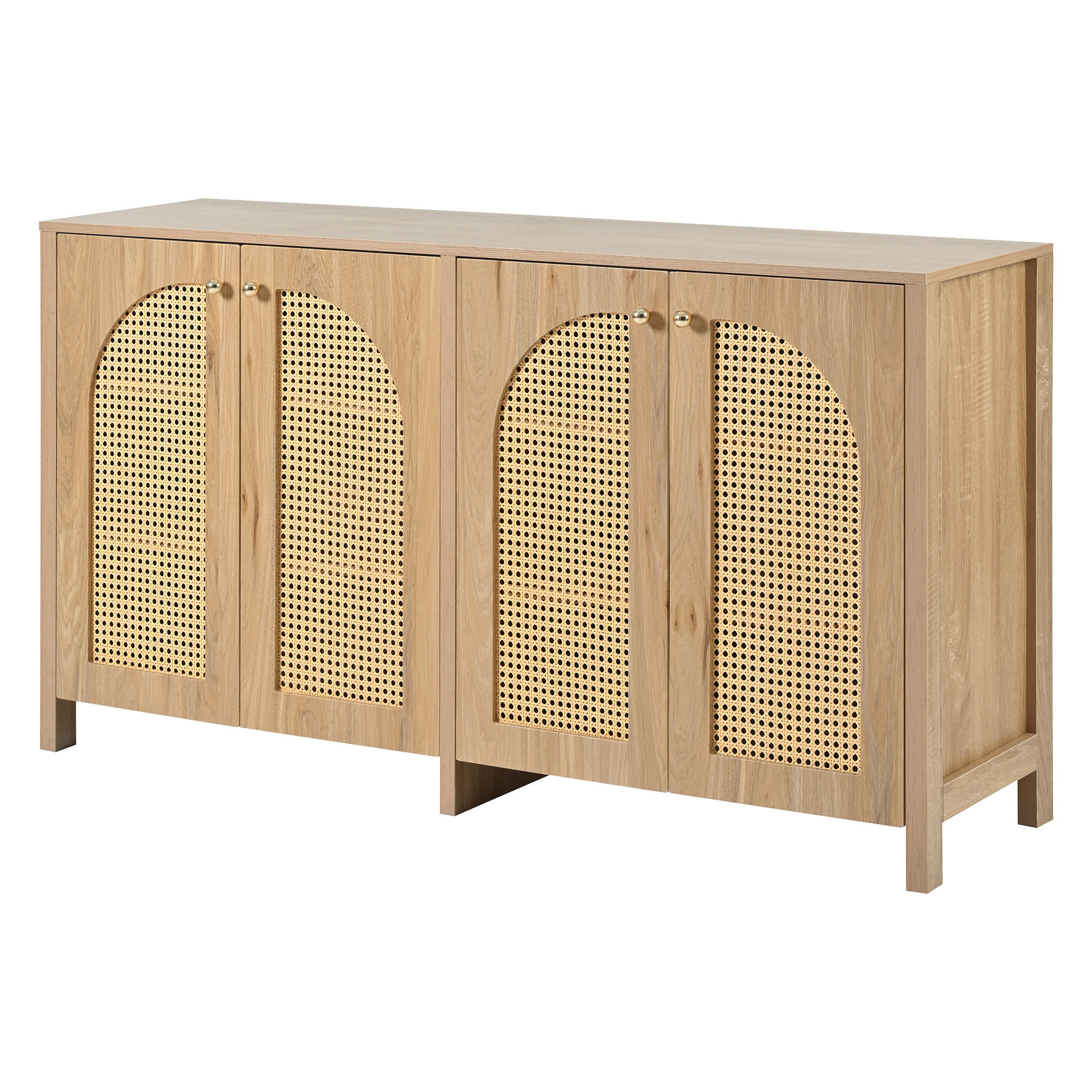 SIDEBOARD mit 4 Rattantüren und Metallgriffen, Natur - Naturfarben, Holzwerkstoff (145/40/80cm)