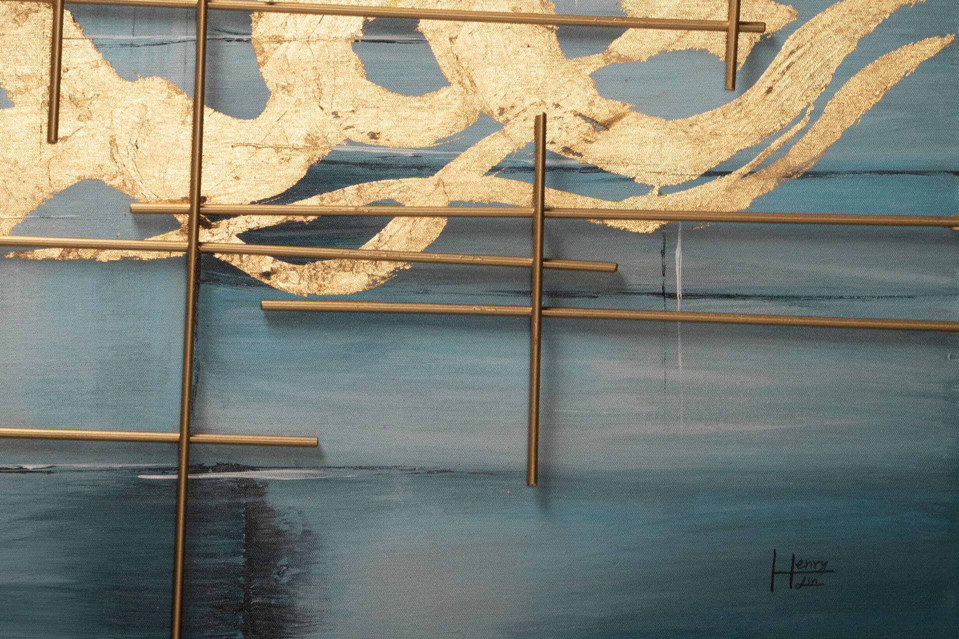 ACRYLBILD HANDGEMALT 120/80 cm - Blau/Goldfarben, Holz/Textil (2.96/80cm) - KUNSTLOFT