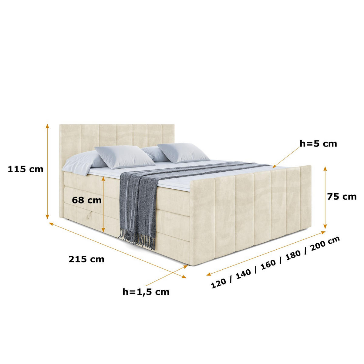 BOXSPRINGBETT MOETI-Z KING - 160x200 - H3/H4 - Beige - Beige, Holzwerkstoff (160/200cm) - ALTDECOR