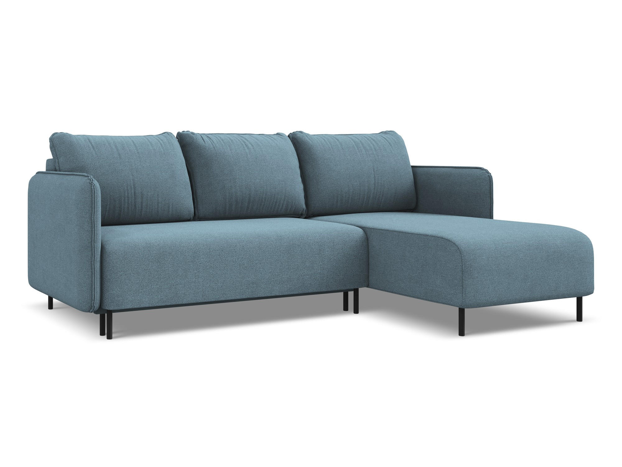 ECKSOFA mit Schlaffunktion Strukturstoff Stoff Blau - Blau/Schwarz, Holz/Textil (236/162cm) - Makamii