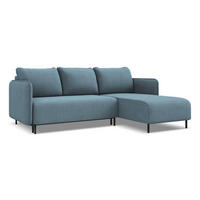 ECKSOFA mit Schlaffunktion Strukturstoff Stoff Blau - Blau/Schwarz, Holz/Textil (236/162cm) - Makamii