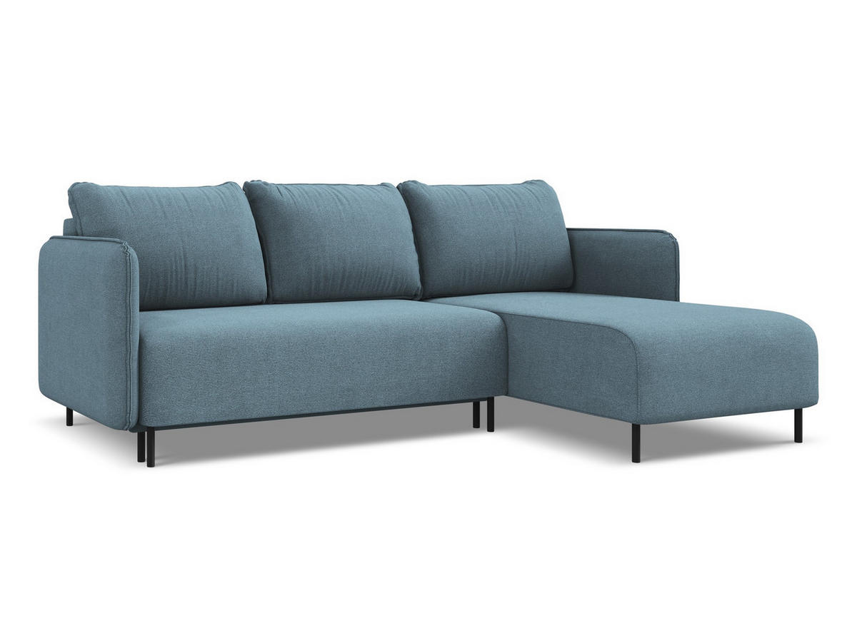 ECKSOFA mit Schlaffunktion Strukturstoff Stoff Blau - Blau/Schwarz, Holz/Textil (236/162cm) - Makamii