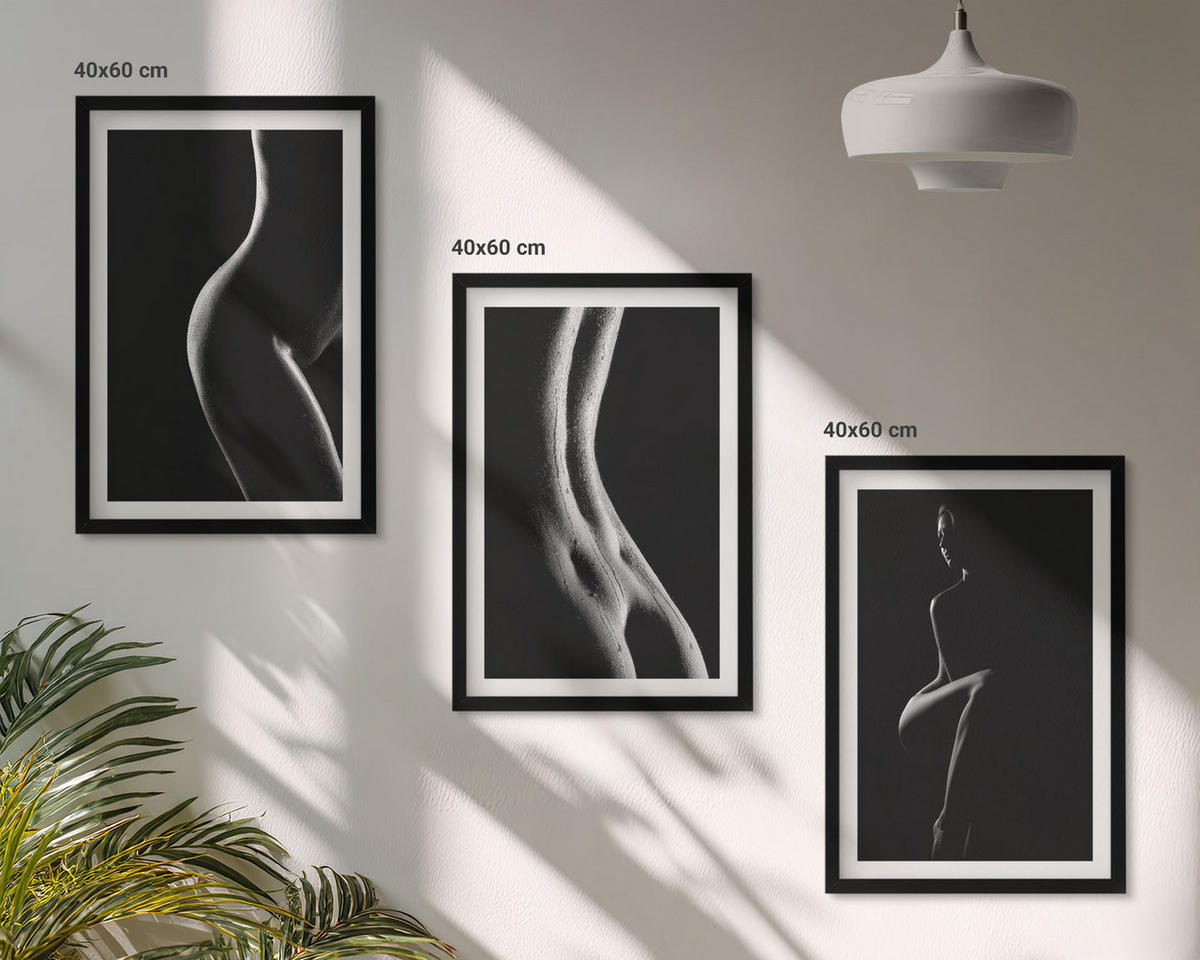 BILDER SET 3er Set - 40x60 cm Schwarzer Rahmen - Schwarz-weiße weibliche Silhouetten - Schwarz, Kunststoff (40/60cm) - TULUP