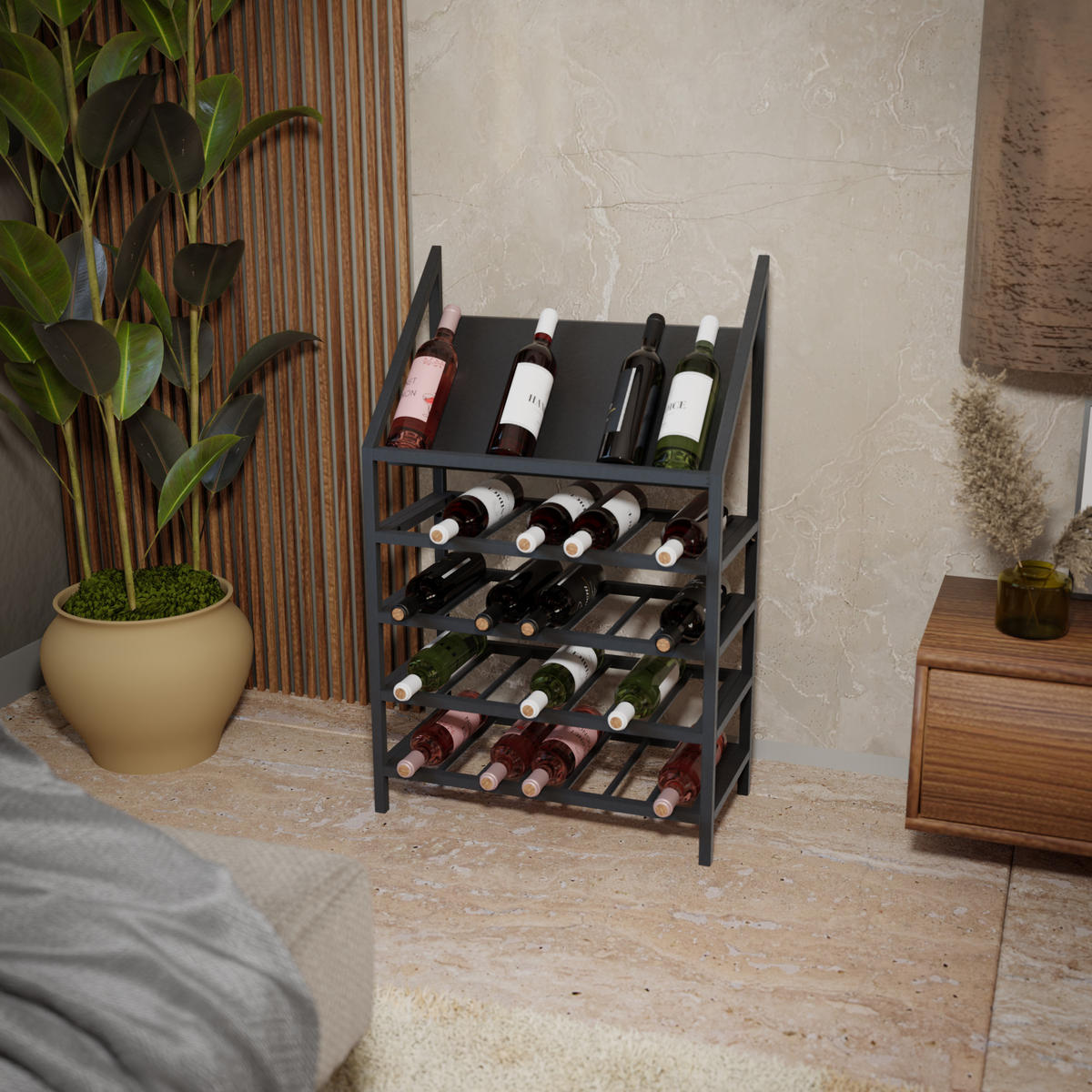 WEINREGAL Napa Metall,Schwarz, Für 35 Weinflaschen 95/60/30cm - Schwarz, Metall (60/95/30cm) - Metalo Pro