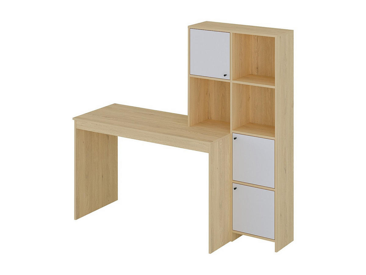 SCHREIBTISCH mit 3 Schränken & 3 Ablagefächern - Holzfarben & Weiß - ALIOBINI - Naturfarben, Holz (51.5/156.8/146.8cm) - Vente-Unique