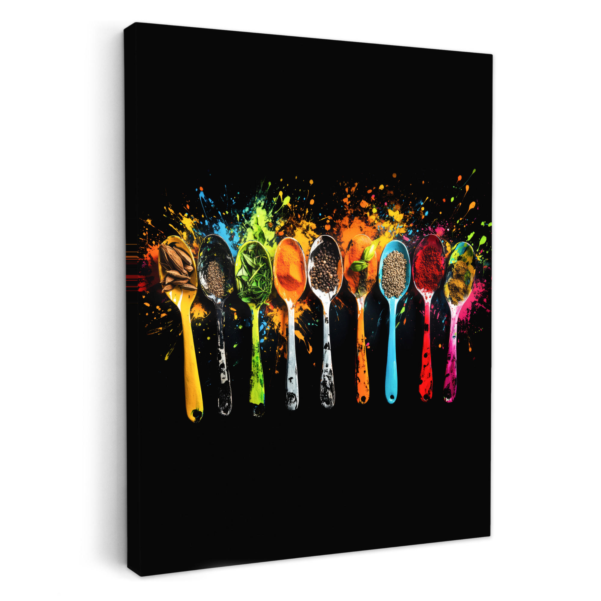 LEINWANDBILD Löffel - Gewürze - Modern - Graffiti - Farbe - Farbenfroh 60x80 cm - Multicolor, Textil (60/80cm) - MuchoWow