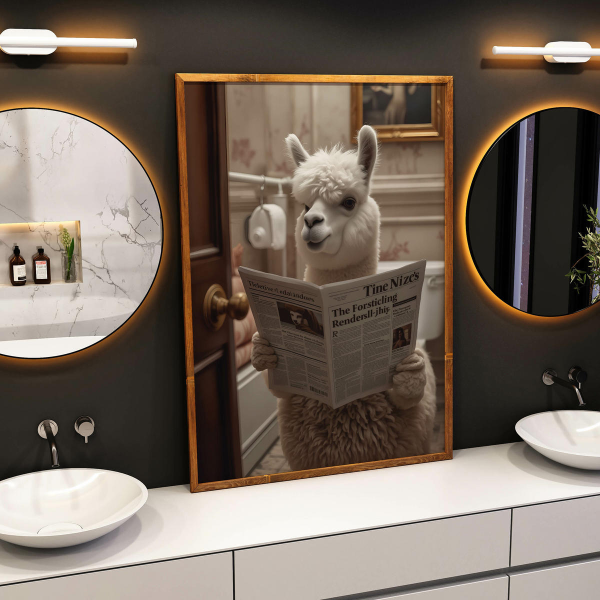 POSTER für WC Badezimmer ALPAKA mit Zeitung auf Toilette Abstraktion 50x70cm - Beige/Schwarz, Papier (50/70/70cm) - Muralo