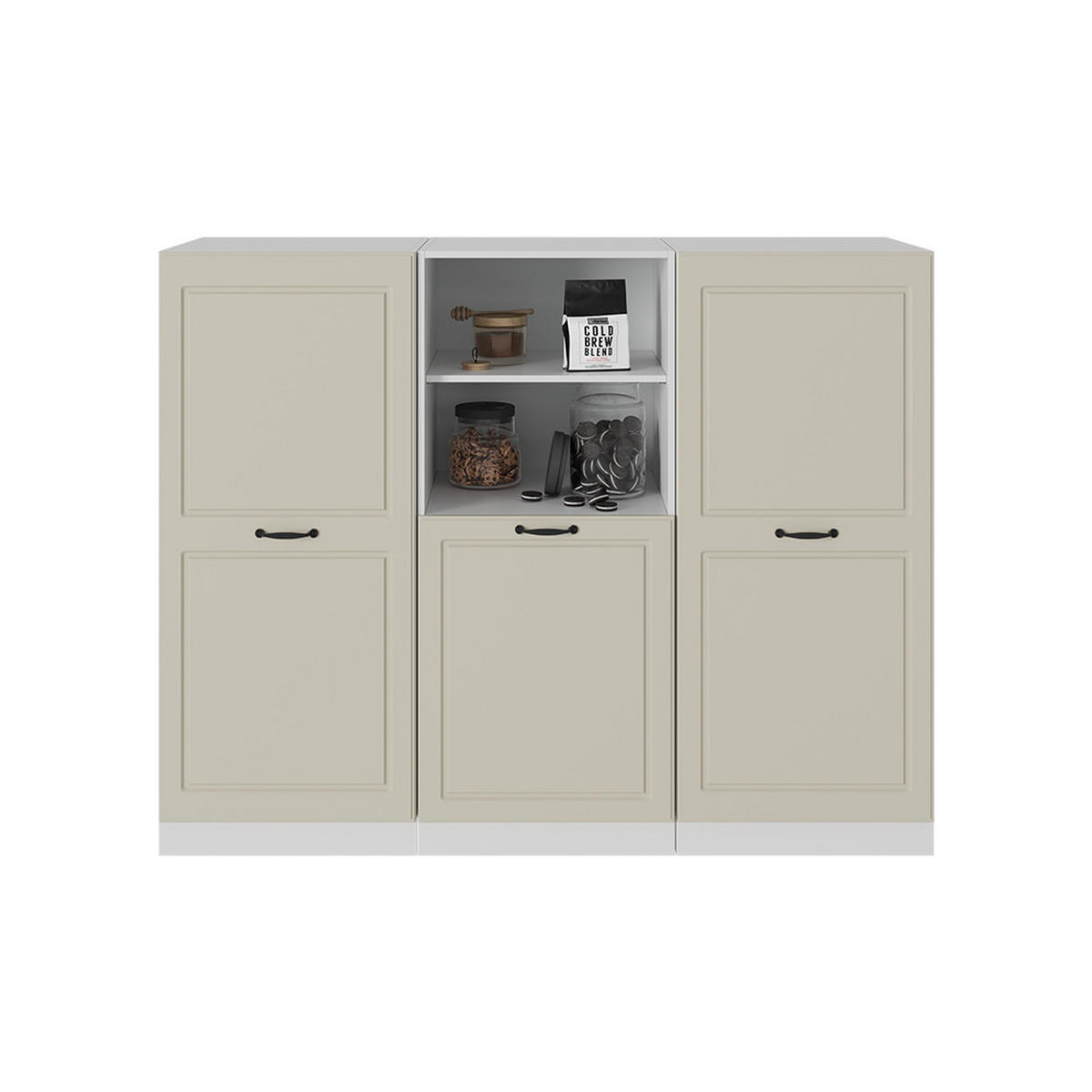KÜCHENBLOCK R-Line, Sand Landhaus/Weiß, 180 cm ohne Arbeitsplatte - Beige/Weiß, Holzwerkstoff (180/143/46cm) - Vicco