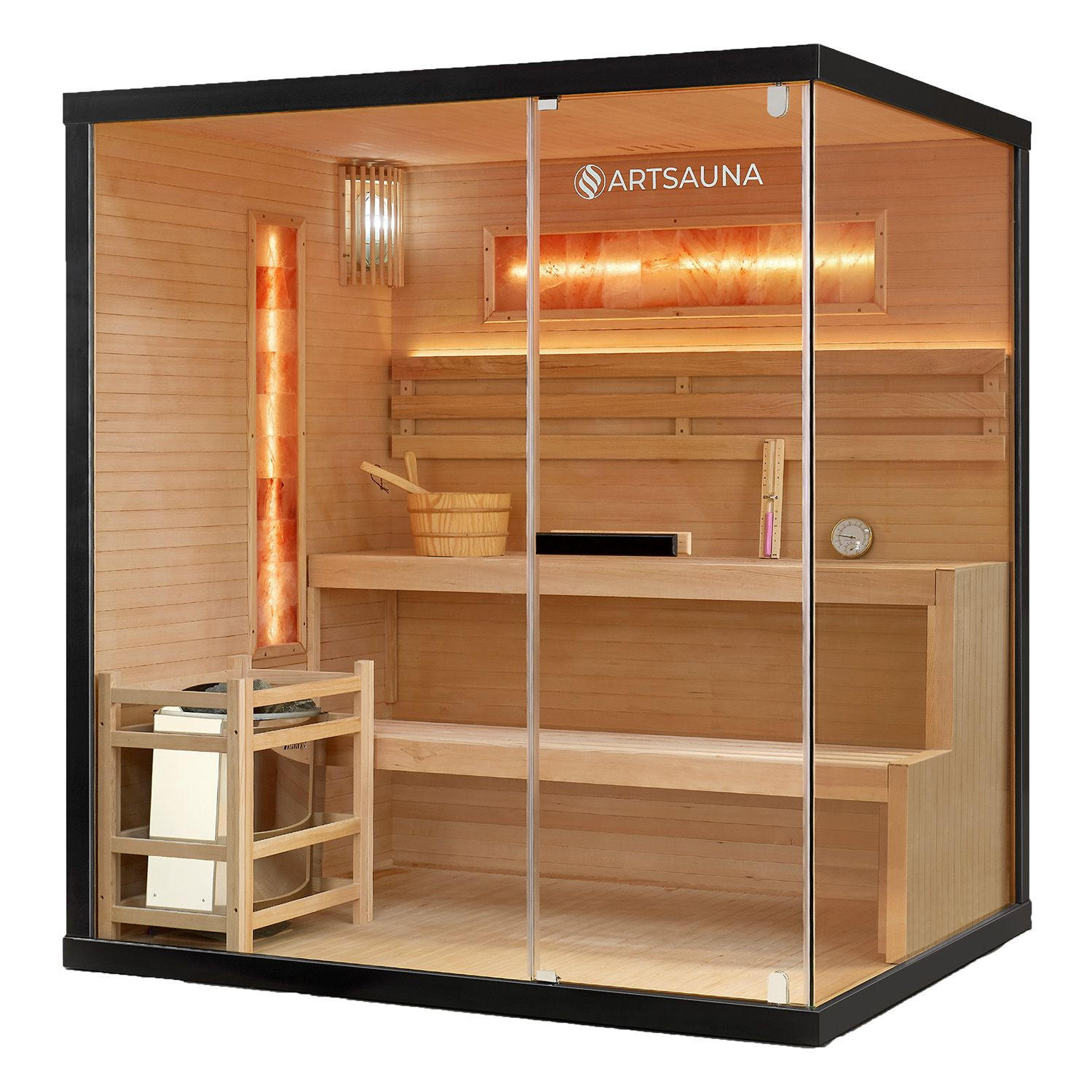 SAUNA Vantaa 175 x 140 cm mit 8 kW Saunaofen - Naturfarben, Holz (140/190/175cm) - Artsauna