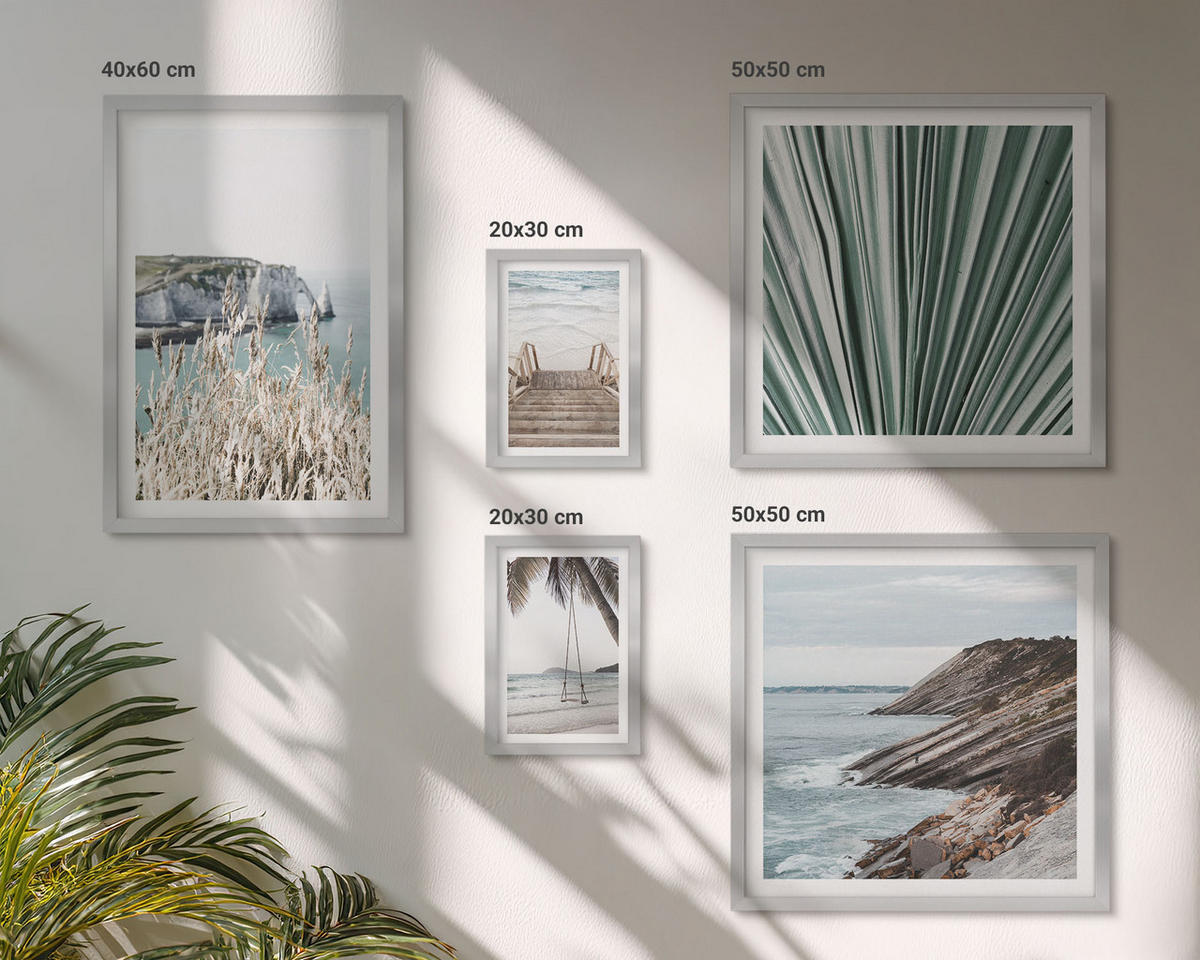 BILDER SET 5er Set - 50x50 cm & 20x30 cm & 40x60 cm Silberner Rahmen - Strandtreppe Schaukel Meer - Silberfarben, Kunststoff (40/60cm) - TULUP