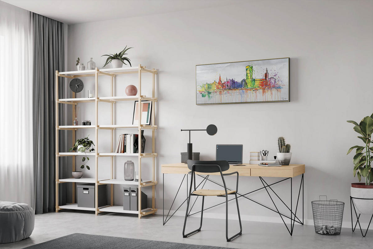 RUČNE MAĽOVANÝ AKRYLOVÝ OBRAZ 120/60 cm, sivý, krajinný motív - sivá, drevo/textil (120/60cm) - KUNSTLOFT