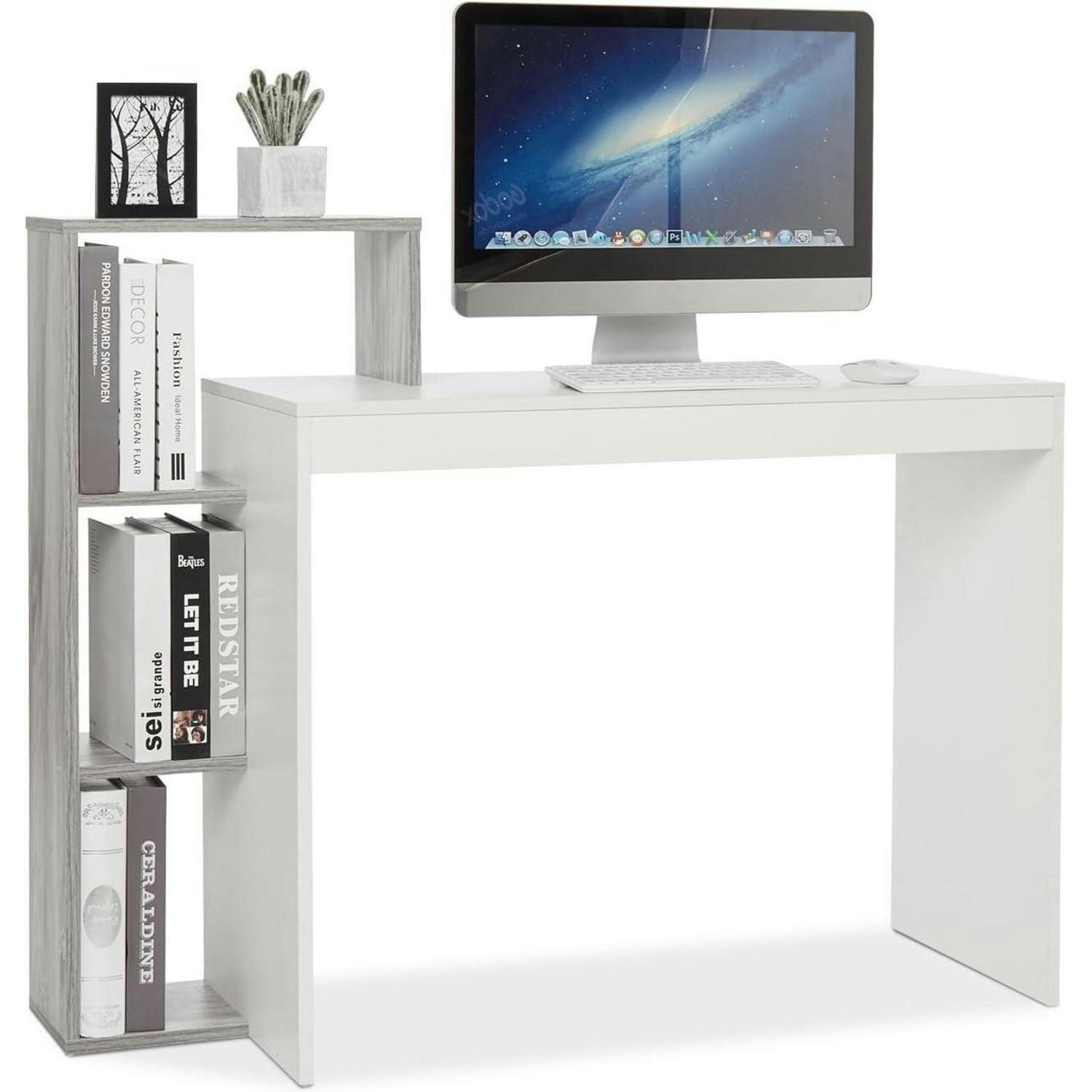 SCHREIBTISCH mit Regal Weiß/Grau 110 x 40 x 92 cm - Multicolor, Holzwerkstoff (40/110/92cm)