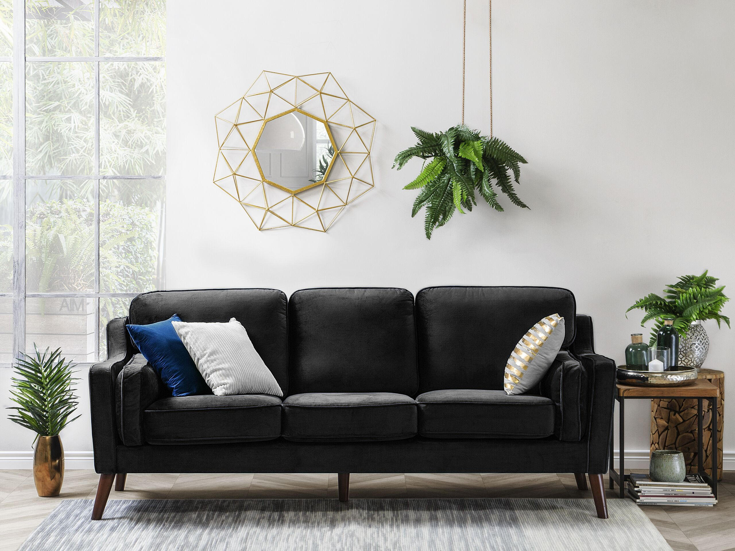 3-SITZER-SOFA Samtstoff Schwarz Lokka - Schwarz, Textil (204/85/83cm) - Beliani