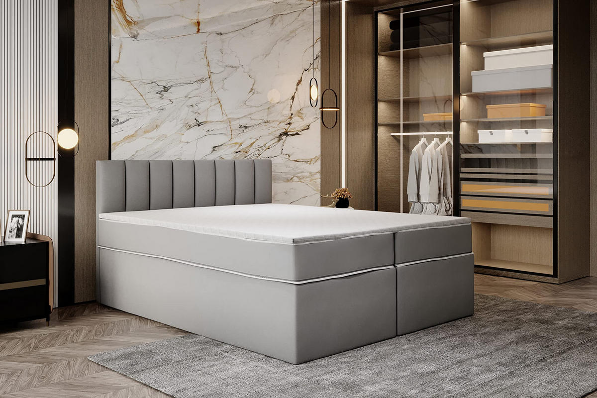 KONTINENTALBETT 100x200 cm mit Taschenmatratze, MIAMI, Visco Topper 5 cm, Grau - Grau, Kunststoff (100/200cm) - Trada