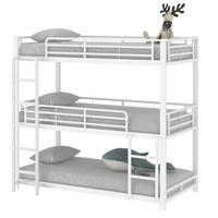 ETAGENBETT 90/200 cm aus Metall in Weiß, Dreifach-Design mit Leiter - Weiß, Metall (90/200cm) - Flora Grace