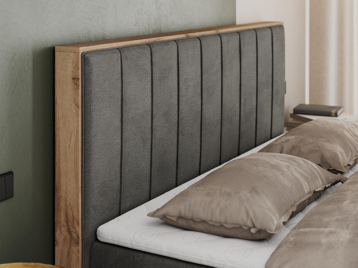 BOXBETT BELLISSIMO 180/200 Dunkelgrau Velvet - H4 - Dunkelgrau, Holz/Textil (180/200cm) - MKS