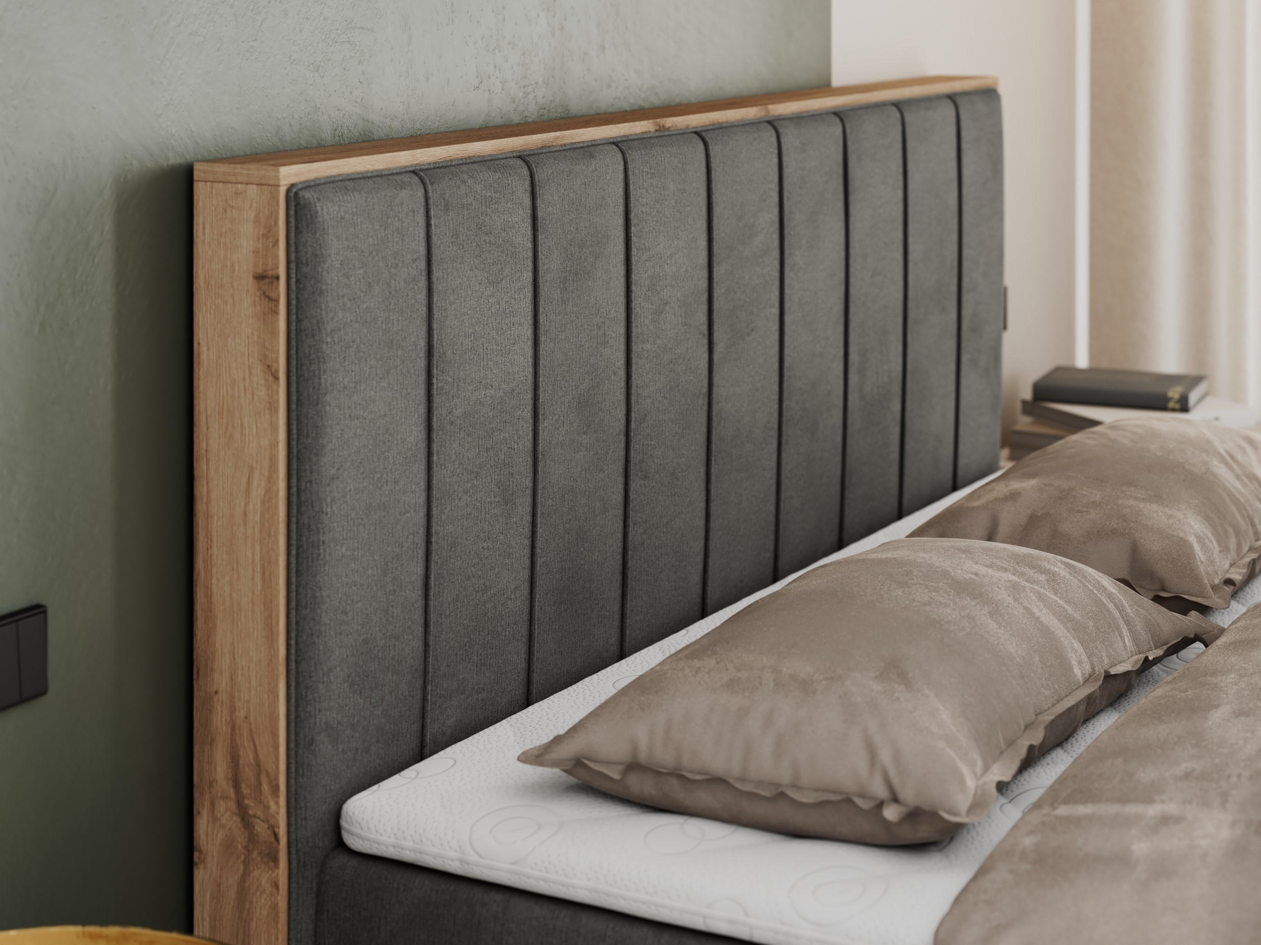 Thumbnail - MKS Boxbett, Dunkelgrau, Textil, 2-Sitzer, H4, Rechteckig, 140x200 cm, Schlafzimmer, Betten, Boxspringbetten