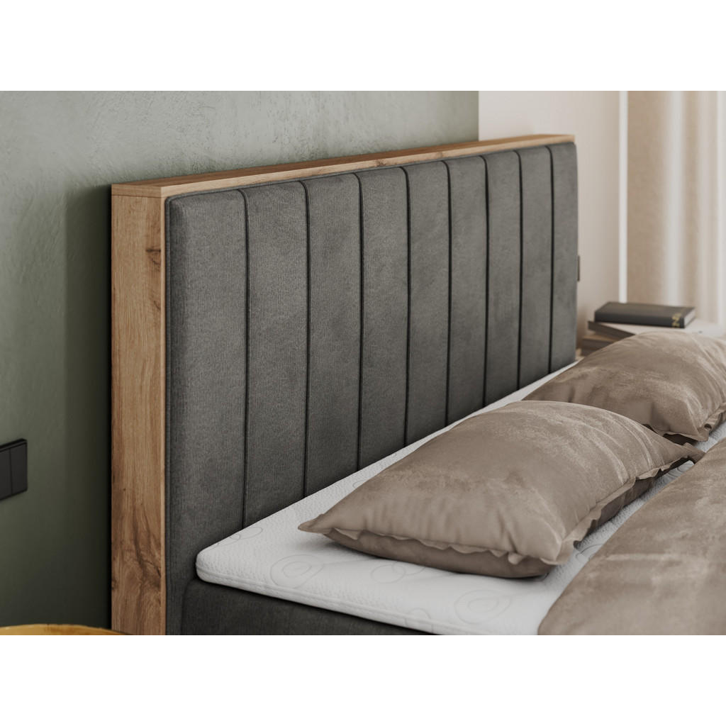 Thumbnail - MKS Boxbett, Dunkelgrau, Textil, 2-Sitzer, H4, Rechteckig, 160x200 cm, Schlafzimmer, Betten, Boxspringbetten