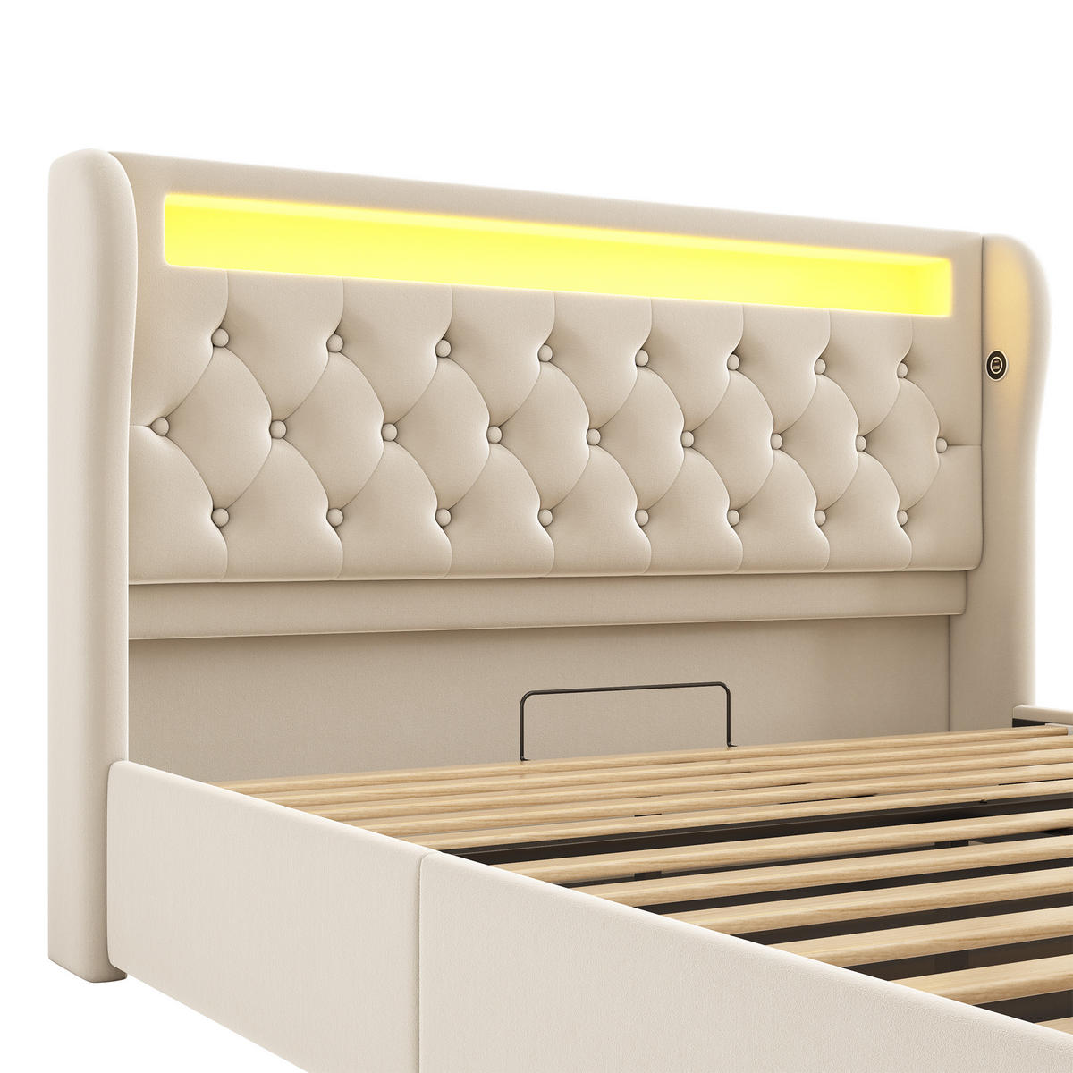 STAURAUMBETT 140/200 cm DE-00630, in Beige, LED-Beleuchtung - Beige, Metall (140/200cm) - ComfortXL