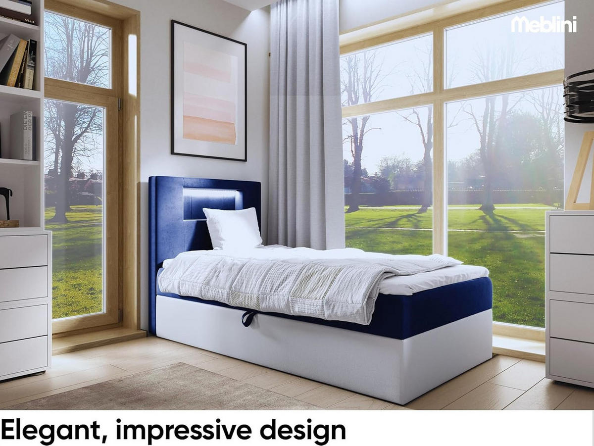 KINDERBETT GARETH 1 - Dunkelblau/Weiß, Holzwerkstoff (82/212cm) - Meblini